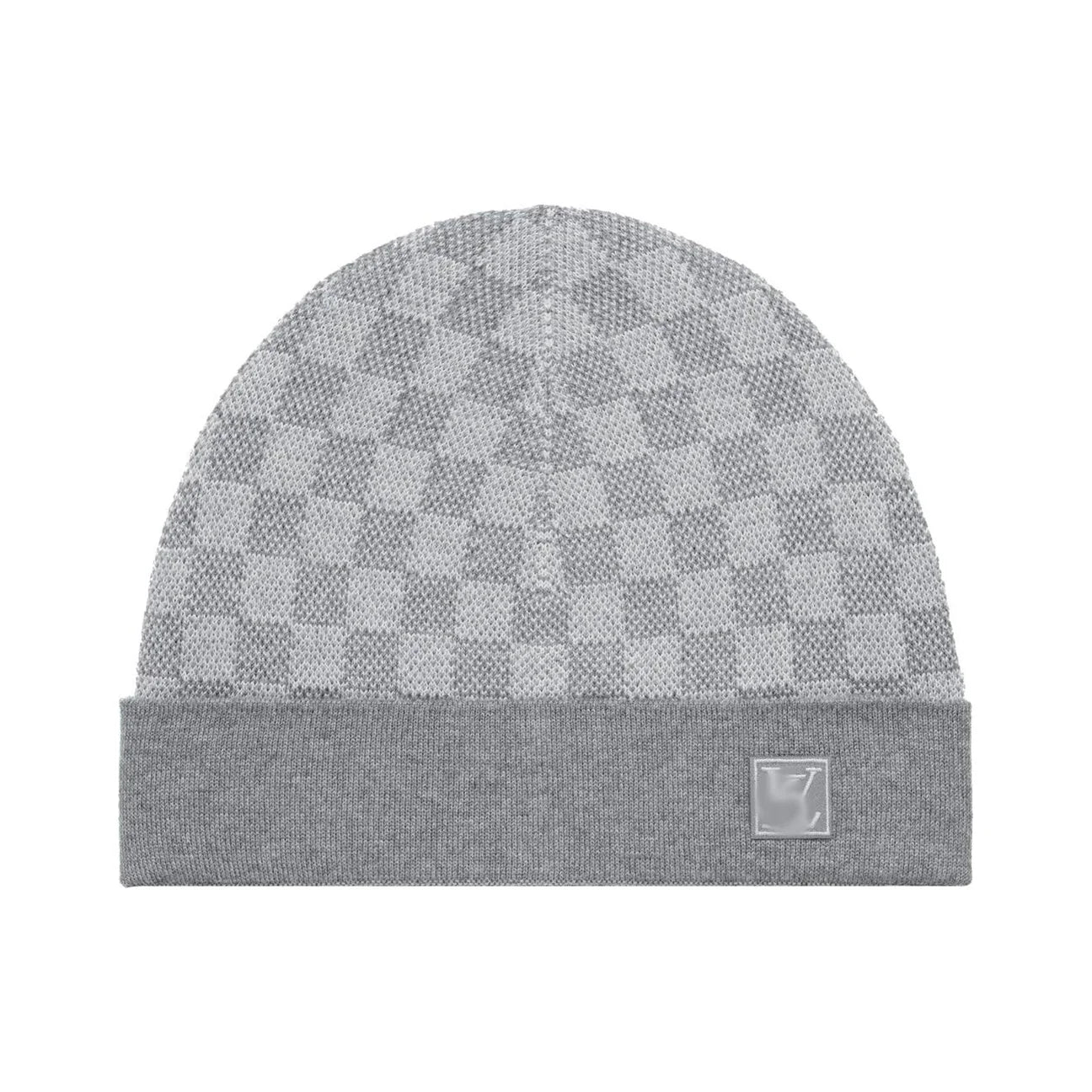 Mens Chequered Beanie - Grey