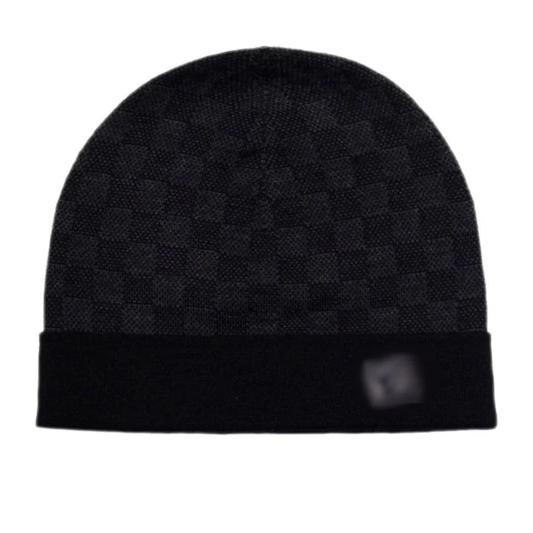Mens Chequered Beanie - Black