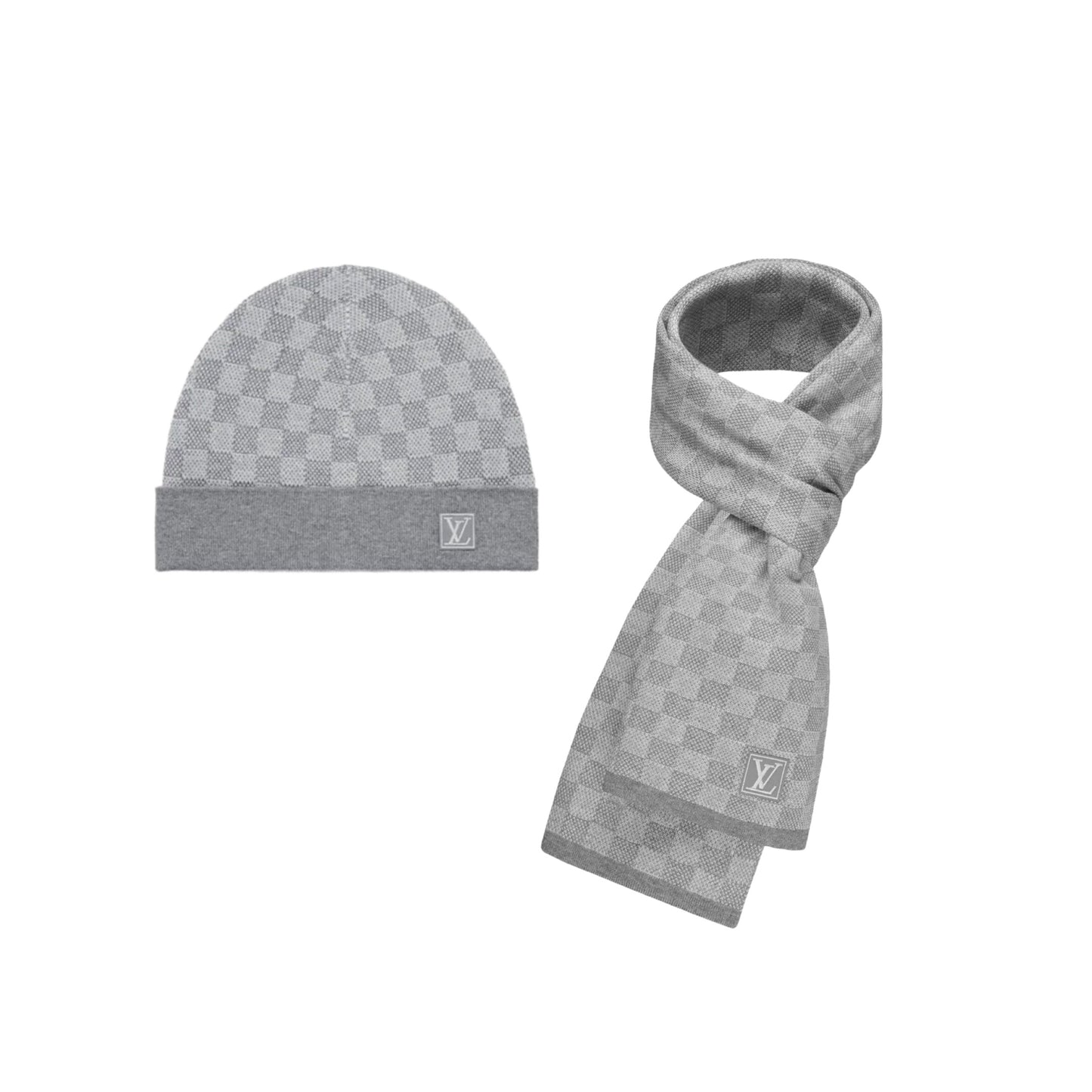 Mens Chequered Scarf & beanie - Gray